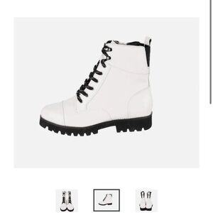 Donald Pliner Easeci Combat Boot White Lug Sole Leather Side Zip Lace Up Sz 6.5